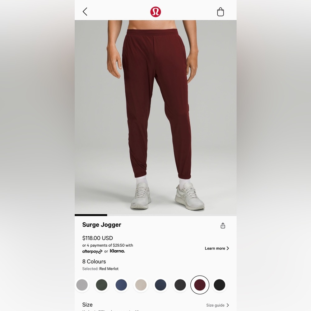 Surged Jogger Red Merlot Size Large